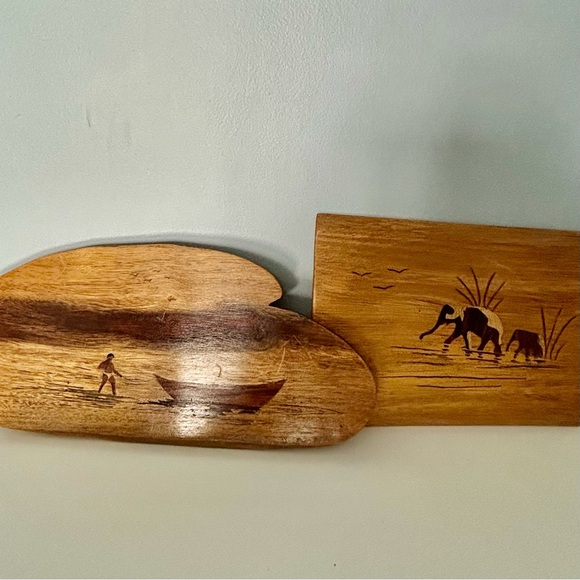 Vintage Hand-Carved Wood Inlay Wall Plaques
Mid-Century Decor Set of 2 - Picture 2 of 10